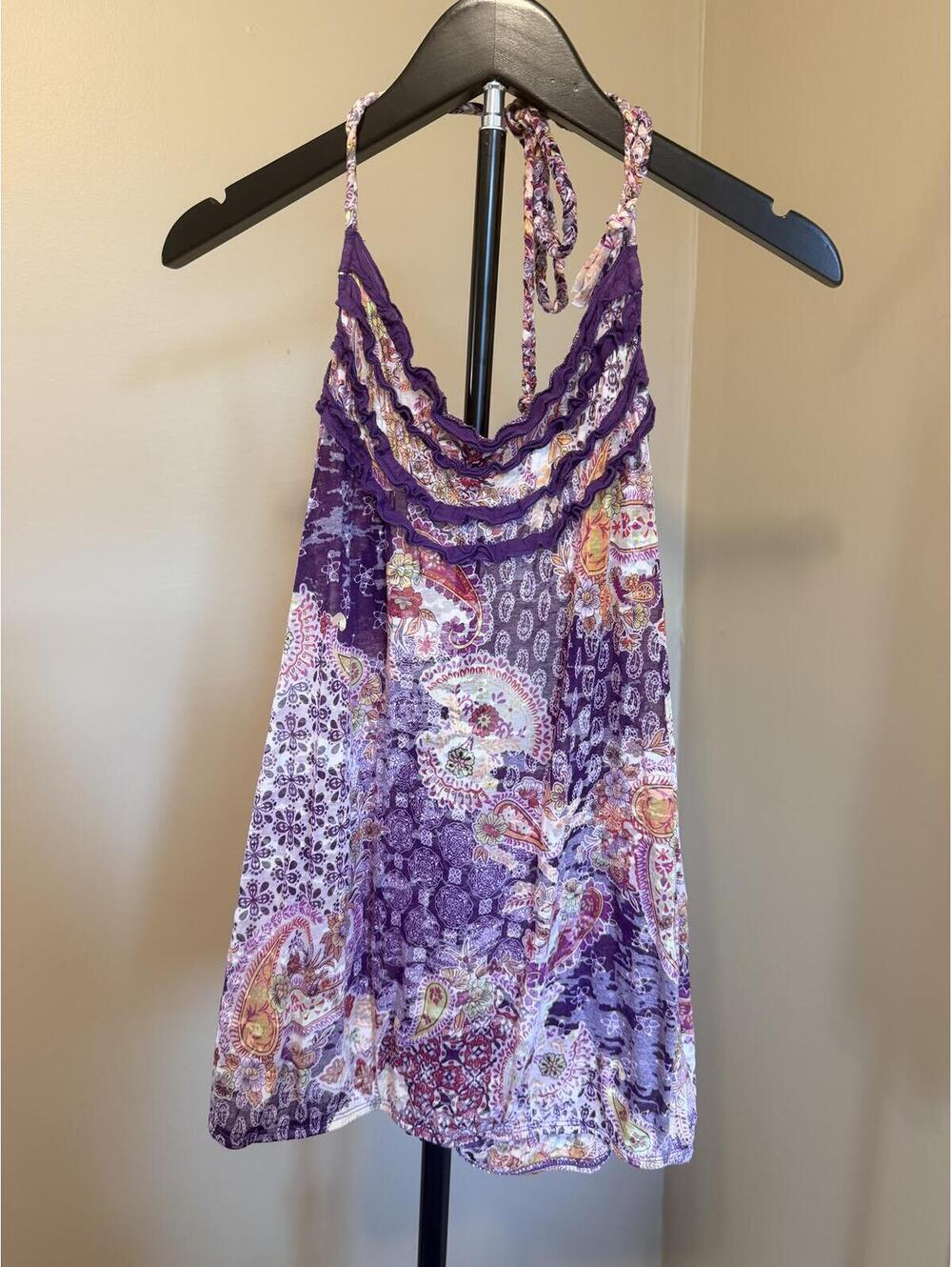 Decree Y2K Purple Paisley Halter Tank Top Women’s Large Boho Fairy Grunge Cami